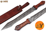 CUSTOM MADE HAND FORGED DAMASCUS STEEL VIKING SWORD DAGGER DOUBLE EDGE WITH WOOD HANDLE 1652