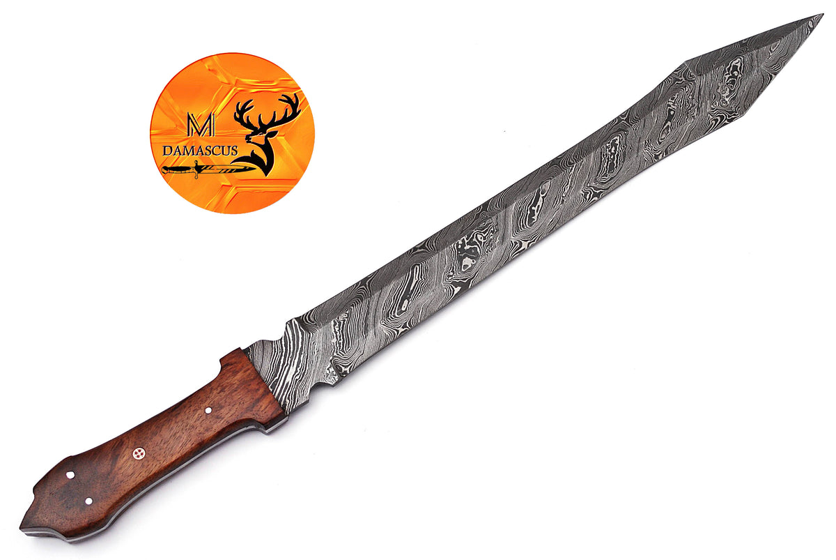 CUSTOM MADE HAND FORGED DAMASCUS STEEL VIKING SWORD DAGGER DOUBLE EDGE WITH WOOD HANDLE 1652