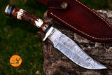 CUSTOM MADE HAND FORGED DAMASCUS 10" HUNTING/BOWIE KNIFE STAG/ANTLER HANDLE 2794