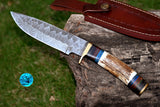 CUSTOM MADE HAND FORGED DAMASCUS 10" HUNTING/BOWIE KNIFE STAG/ANTLER HANDLE 2793