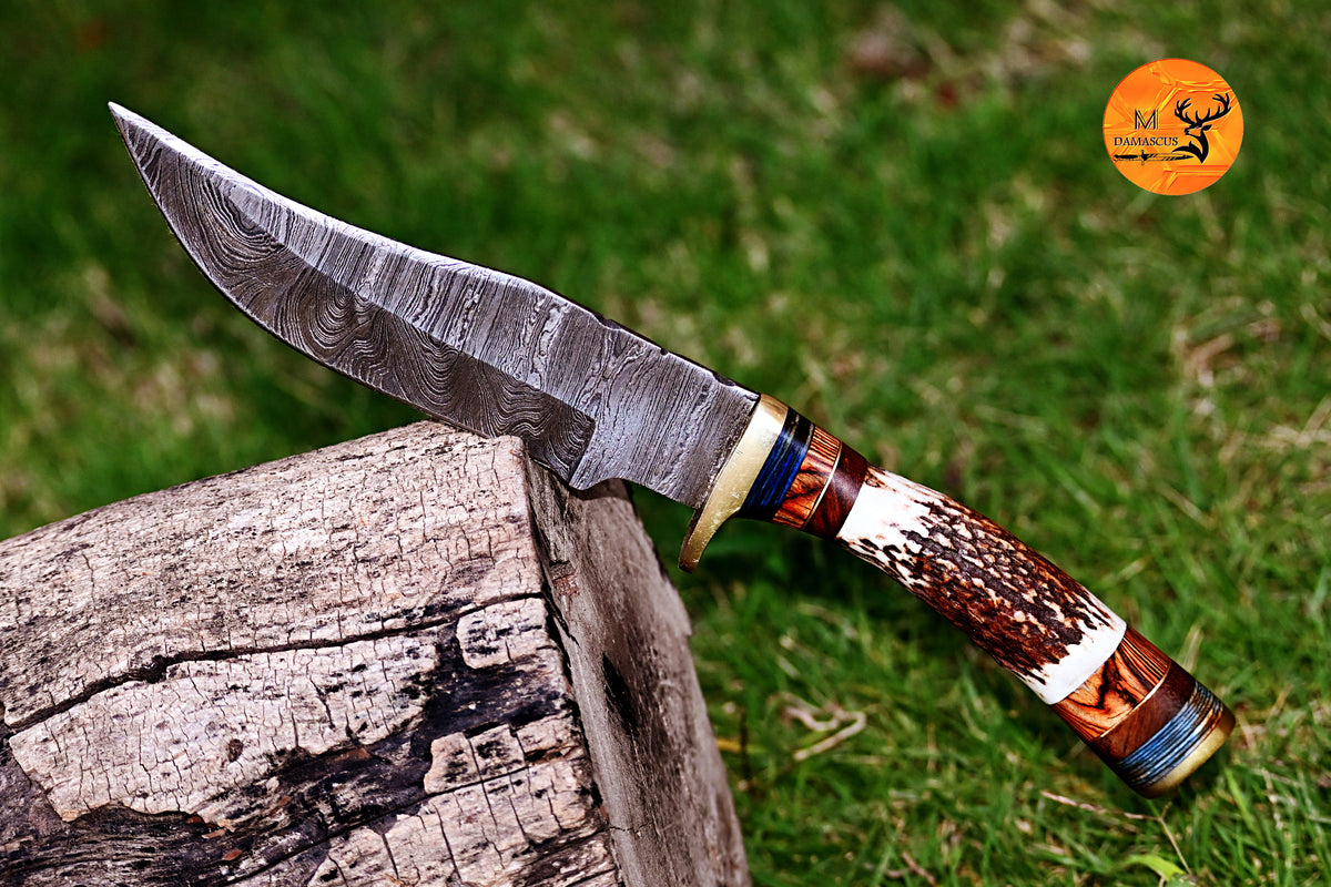CUSTOM MADE HAND FORGED DAMASCUS 10" HUNTING/BOWIE KNIFE STAG/ANTLER HANDLE 2794