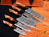 CUSTOM MADE CHEF KNIFE SET HAND FORGED DAMASCUS STEEL KITCHEN KNIVES SET WITH WOOD HANDLE 2803