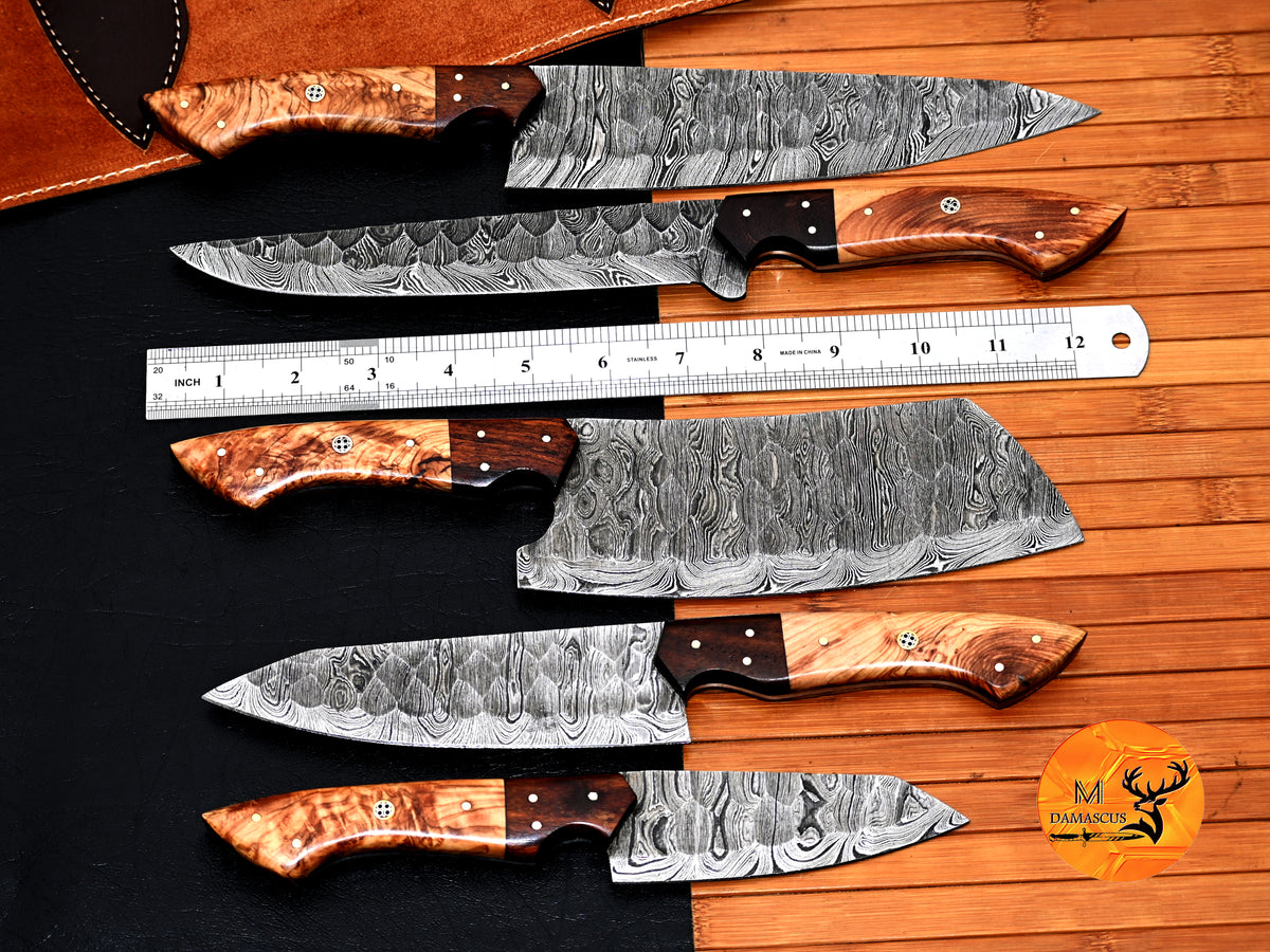 CUSTOM MADE CHEF KNIFE SET HAND FORGED DAMASCUS STEEL KITCHEN KNIVES SET WITH WOOD HANDLE 2803