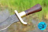 19" INCHES CUSTOM HANDMADE FORGED DAMASCUS STEEL VIKING SWORD WITH WOOD & BRASS GUARD HANDLE 1672