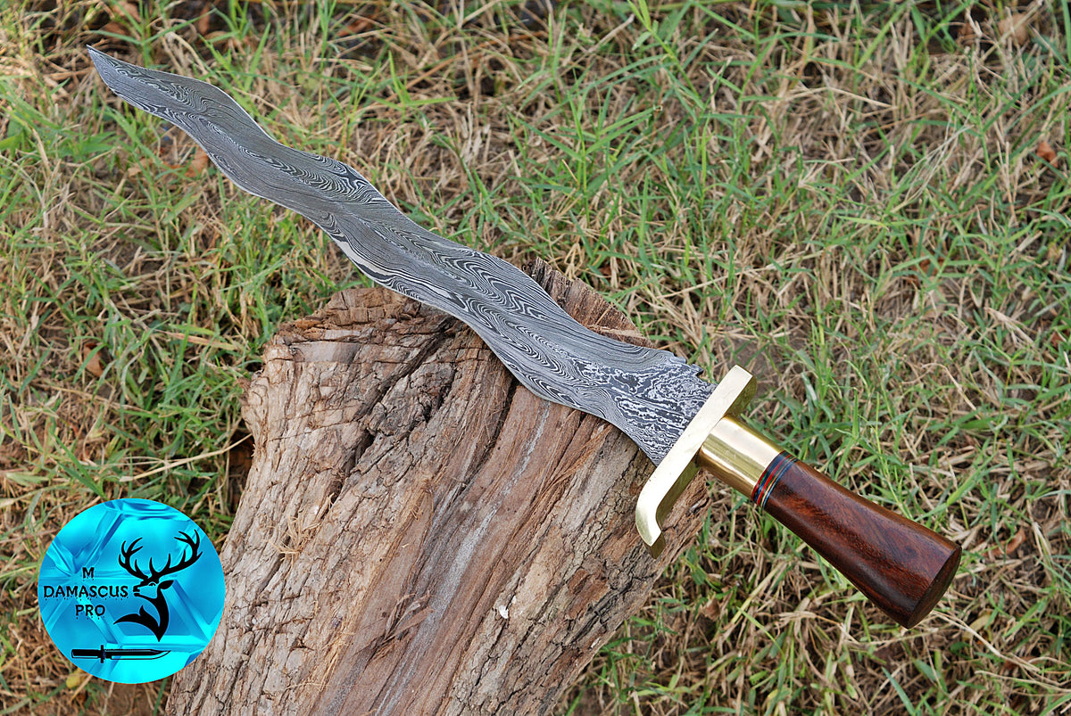 19" INCHES CUSTOM HANDMADE FORGED DAMASCUS STEEL VIKING SWORD WITH WOOD & BRASS GUARD HANDLE 1672