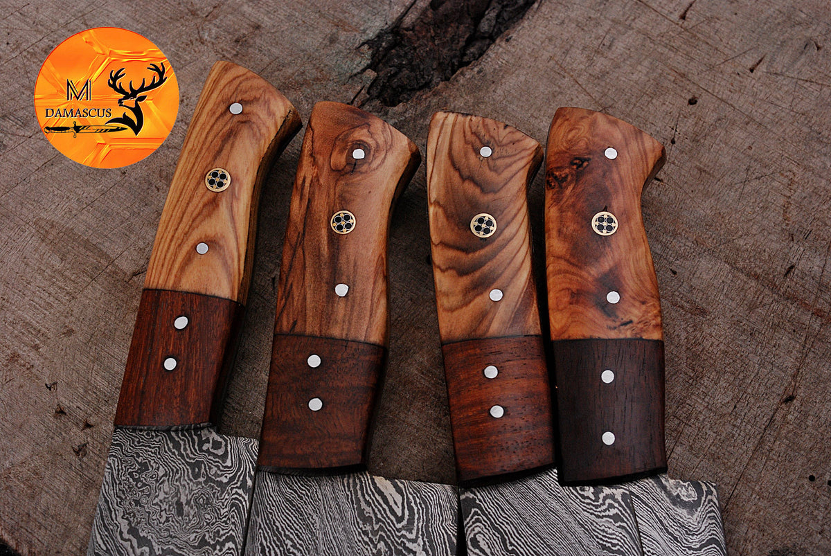 CUSTOM MADE CHEF KNIFE SET HAND FORGED DAMASCUS STEEL KITCHEN KNIVES SET WITH WOOD HANDLE 1589