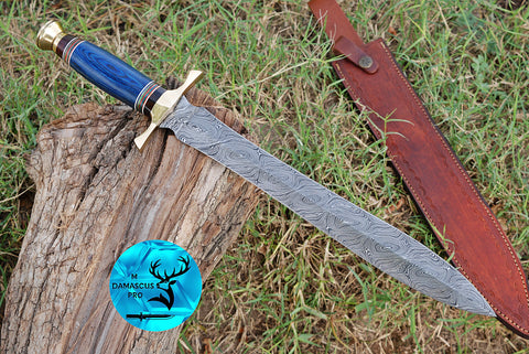CUSTOM MADE HAND FORGED DAMASCUS STEEL VIKING SWORD DOUBLE EDGE DAGGER SWORD WITH WOOD HANDLE 1661