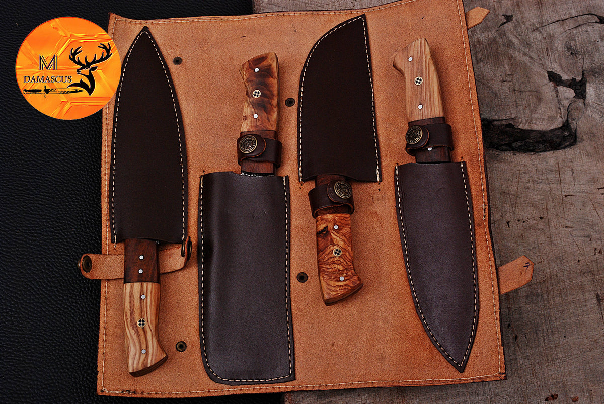 CUSTOM MADE CHEF KNIFE SET HAND FORGED DAMASCUS STEEL KITCHEN KNIVES SET WITH WOOD HANDLE 1589