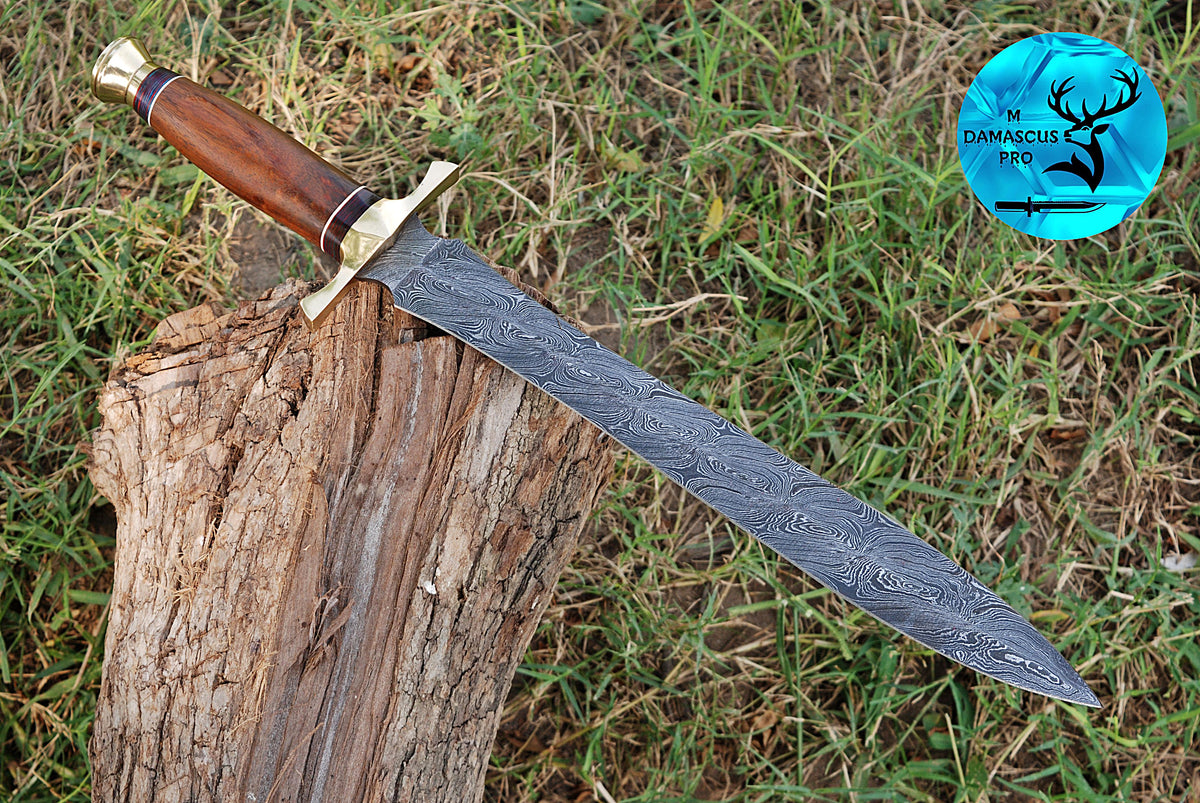 CUSTOM MADE HAND FORGED DAMASCUS STEEL VIKING SWORD DOUBLE EDGE DAGGER SWORD WITH WOOD HANDLE 1662