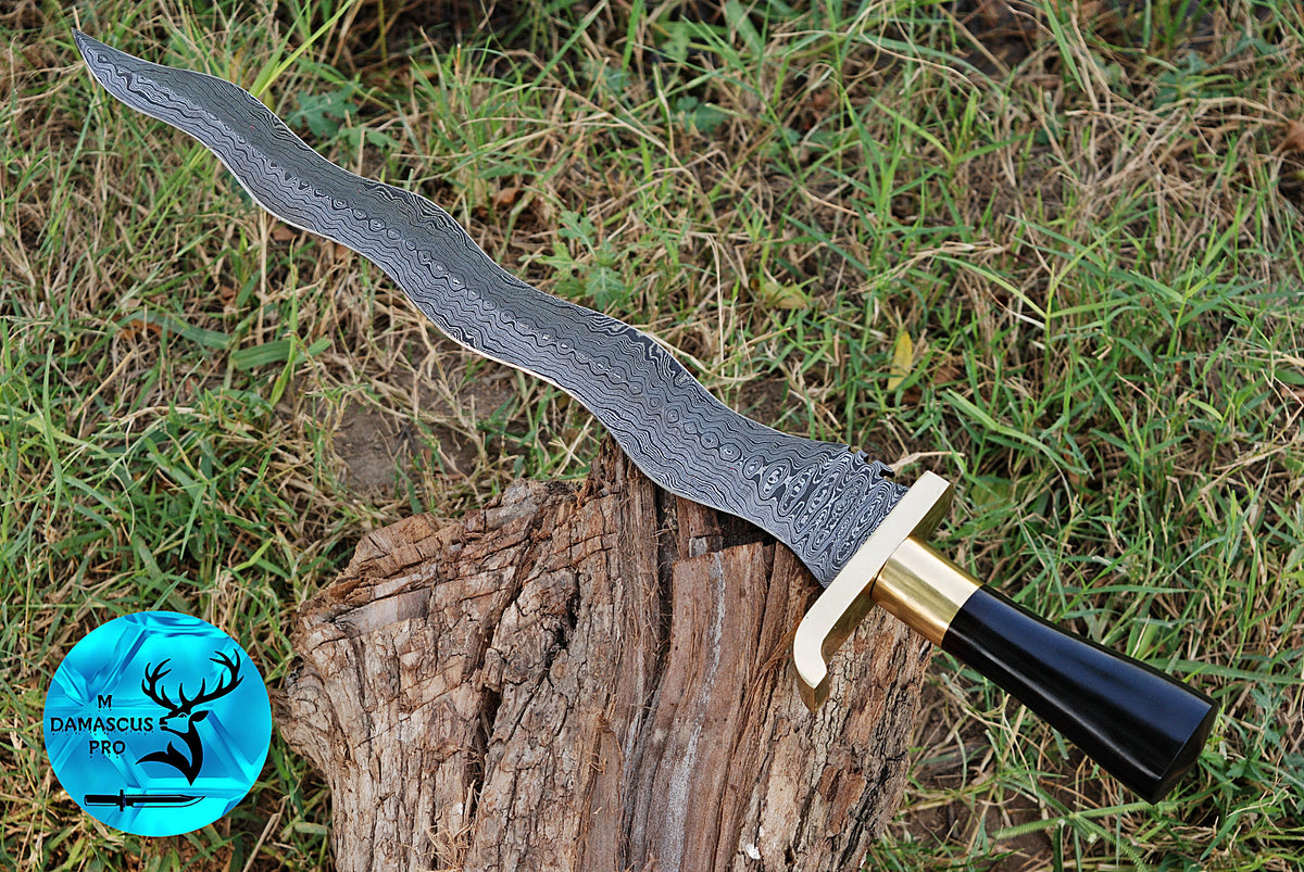 19" INCHES CUSTOM HANDMADE FORGED DAMASCUS STEEL VIKING SWORD WITH WOOD & BRASS GUARD HANDLE 1674
