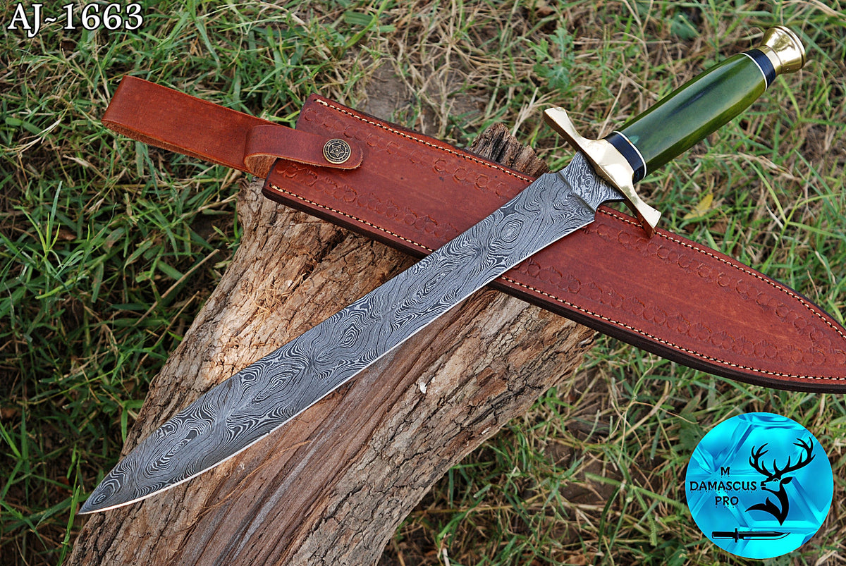 CUSTOM MADE HAND FORGED DAMASCUS STEEL VIKING SWORD DOUBLE EDGE DAGGER SWORD WITH CAMEL BONE HANDLE 1663