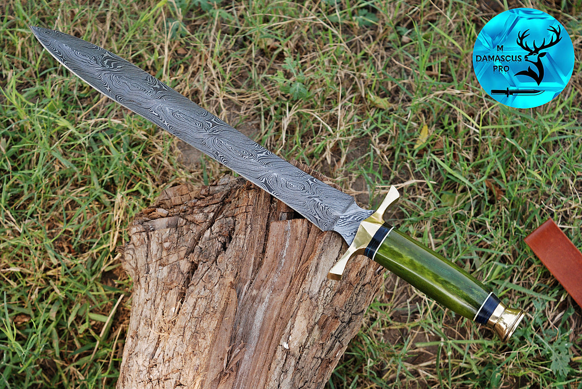 CUSTOM MADE HAND FORGED DAMASCUS STEEL VIKING SWORD DOUBLE EDGE DAGGER SWORD WITH CAMEL BONE HANDLE 1663