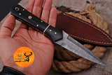 CUSTOM HANDMADE FORGED DAMASCUS STEEL BOOT KNIFE THROWING HUNTING KNIFE EDC BULL HORN HANDLE 953