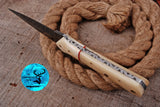 CUSTOM HANDMADE FORGED DAMASCUS STEEL BOOT KNIFE THROWING HUNTING KNIFE EDC CAMEL BONE HANDLE 684