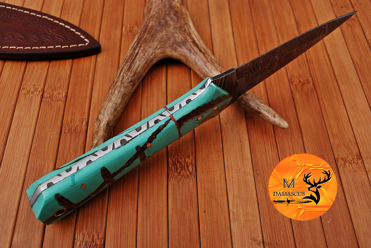 CUSTOM HANDMADE FORGED DAMASCUS STEEL BOOT KNIFE THROWING DAGGER HUNTING KNIFE EDC 686