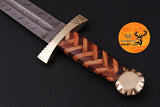 31" INCHES CUSTOM HANDMADE FORGED DAMASCUS STEEL VIKING SWORD WITH WOOD & BRASS GUARD HANDLE 1085