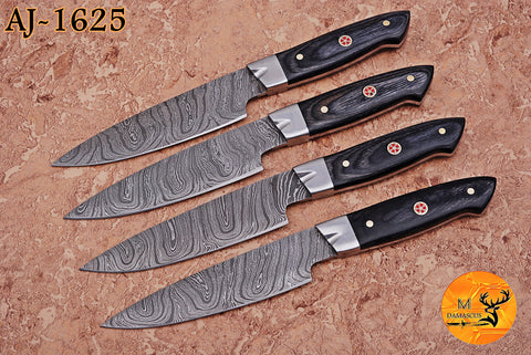 CUSTOM HANDMADE FORGED DAMASCUS STEEL STEAK KNIFE SET CHEF KNIFE SET KITCHEN KNIVES SET WITH WOOD HANDLE