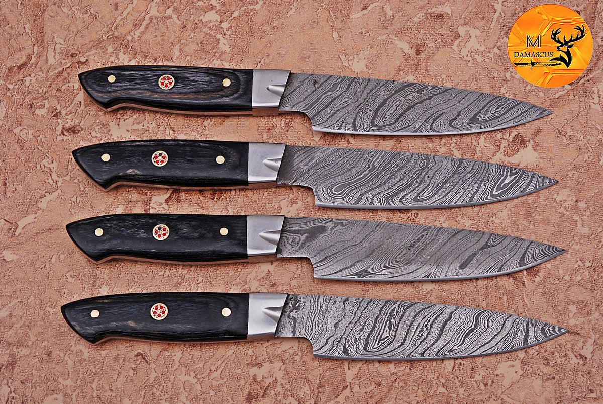CUSTOM HANDMADE FORGED DAMASCUS STEEL STEAK KNIFE SET CHEF KNIFE SET KITCHEN KNIVES SET WITH WOOD HANDLE