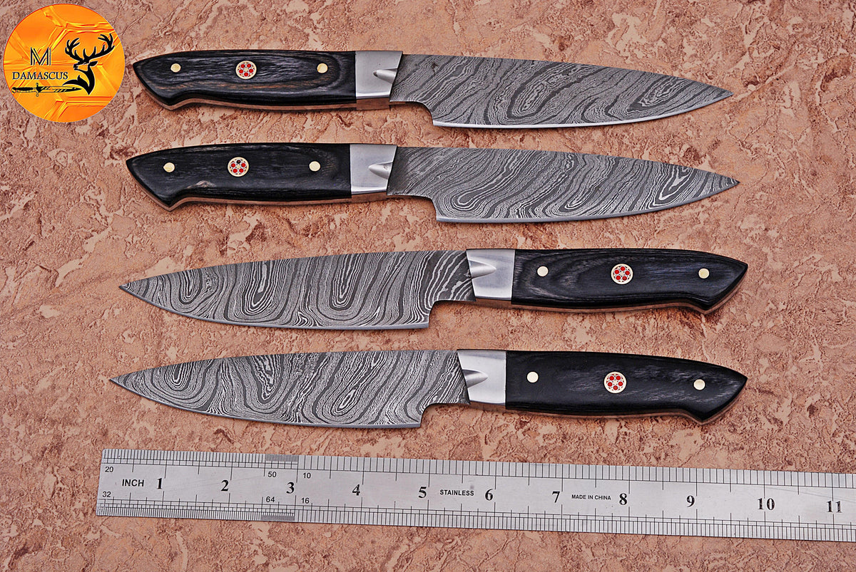 CUSTOM HANDMADE FORGED DAMASCUS STEEL STEAK KNIFE SET CHEF KNIFE SET KITCHEN KNIVES SET WITH WOOD HANDLE