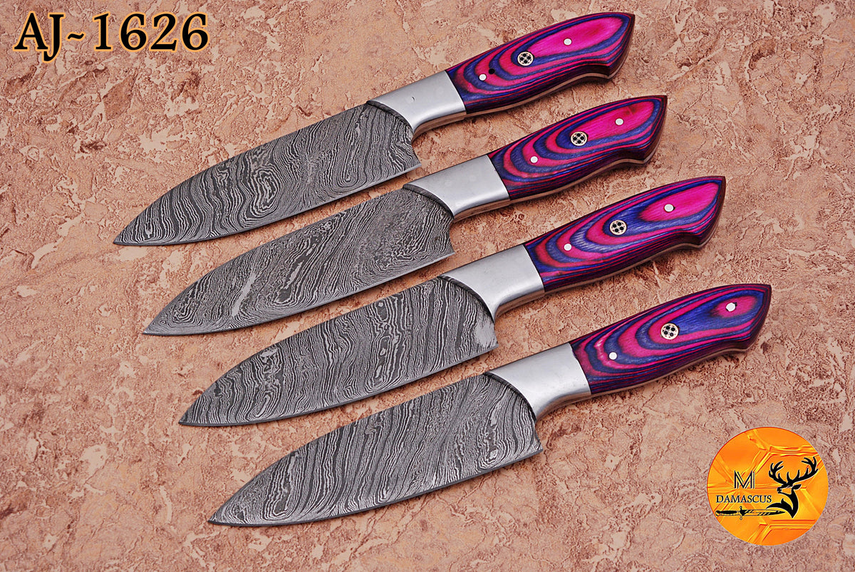 CUSTOM HANDMADE FORGED DAMASCUS STEEL STEAK KNIFE SET CHEF KNIFE SET KITCHEN KNIVES SET WITH WOOD HANDLE 1626