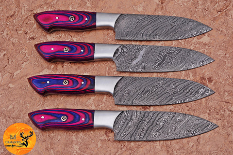 CUSTOM HANDMADE FORGED DAMASCUS STEEL STEAK KNIFE SET CHEF KNIFE SET KITCHEN KNIVES SET WITH WOOD HANDLE 1626