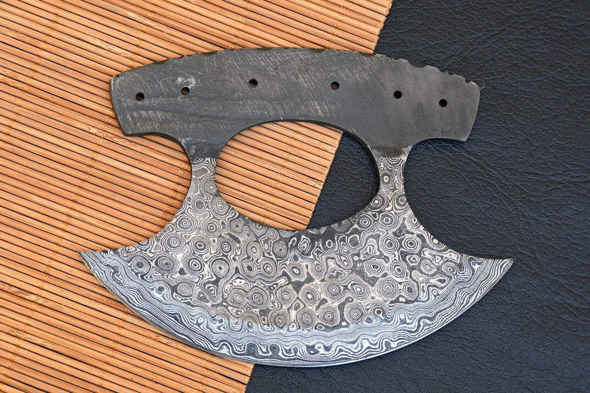 CUSTOM HANDMADE FORGED DAMASCUS STEEL BLANK BLADE ULU CHEF KNIFE PIZZA CUTTER BLANK BLADE 2516