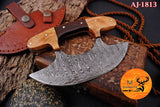 Ulu Knife Custom Made Hand Forged Damascus Steel Chef Kitchen Knife Pizza Cutter With Wood Handle