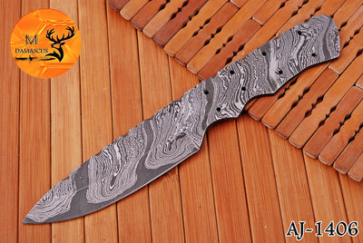 CUSTOM HANDMADE FORGED DAMASCUS STEEL BLANK BLADE SKINNING HUNTING KNIFE 1406
