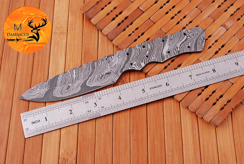 CUSTOM HANDMADE FORGED DAMASCUS STEEL BLANK BLADE SKINNING HUNTING KNIFE 1406