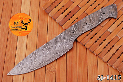 CUSTOM HANDMADE FORGED DAMASCUS STEEL BLANK BLADE SKINNING HUNTING KNIFE 1415