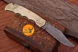 CUSTOM MADE POCKET KNIFE / HAND FORGED DAMASCUS STEEL FOLDING BLADE KNIFE CAMEL BONE HANDLE