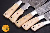CUSTOM MADE CHEF KNIFE SET HAND FORGED DAMASCUS STEEL KITCHEN KNIVES SET WITH CAMEL BONE HANDLE 1538