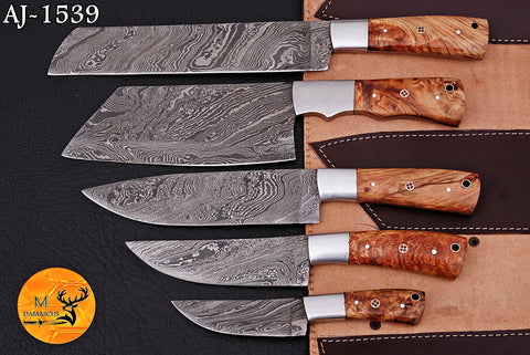 CUSTOM MADE CHEF KNIFE SET HAND FORGED DAMASCUS STEEL KITCHEN KNIVES SET WITH WOOD HANDLE 1539