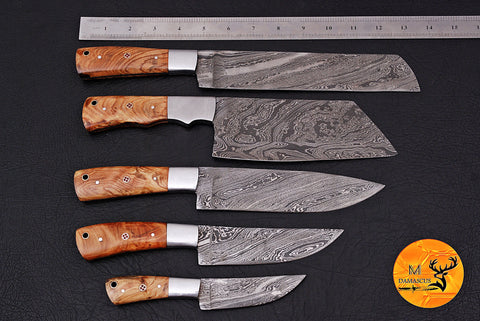 CUSTOM MADE CHEF KNIFE SET HAND FORGED DAMASCUS STEEL KITCHEN KNIVES SET WITH WOOD HANDLE 1539