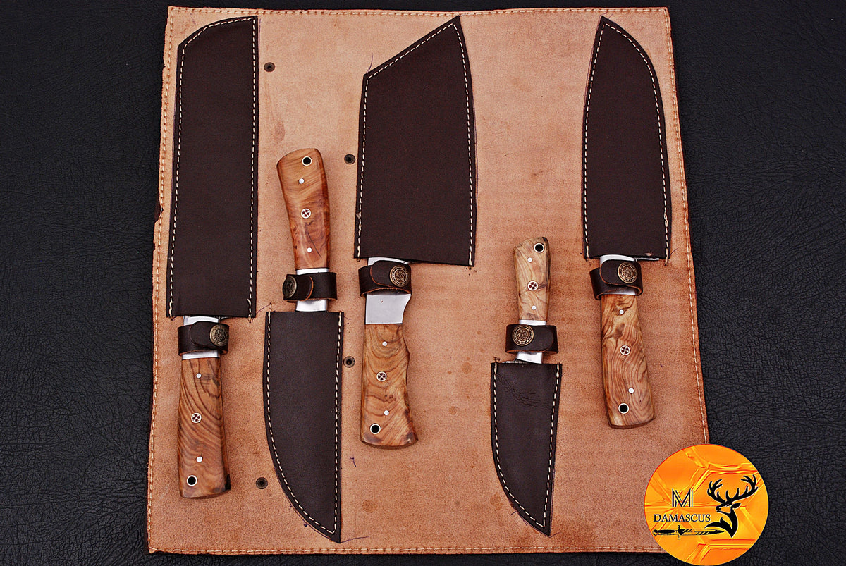 CUSTOM MADE CHEF KNIFE SET HAND FORGED DAMASCUS STEEL KITCHEN KNIVES SET WITH WOOD HANDLE 1539