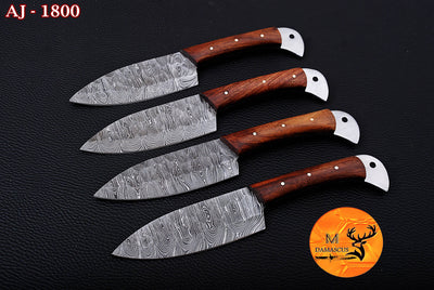 CUSTOM HANDMADE FORGED DAMASCUS STEEL STEAK KNIFE SET CHEF KNIFE SET KITCHEN KNIVES SET WITH WOOD HANDLE 1800
