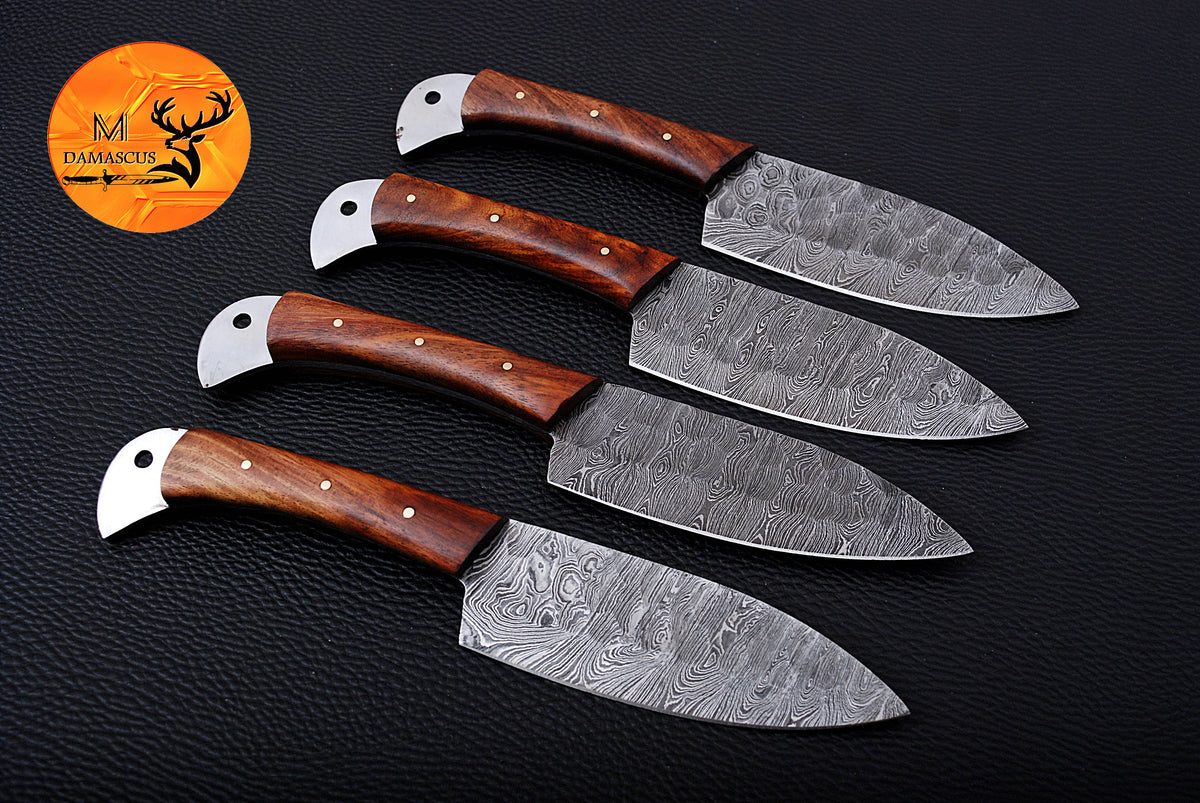 CUSTOM HANDMADE FORGED DAMASCUS STEEL STEAK KNIFE SET CHEF KNIFE SET KITCHEN KNIVES SET WITH WOOD HANDLE 1800