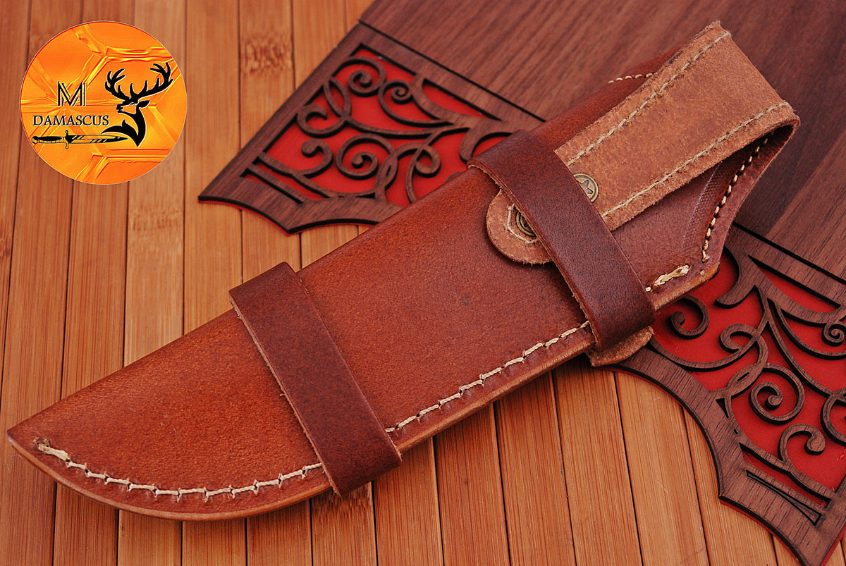CUSTOM HANDMADE ENGRAVE COW LEATHER SHEATH FOR FIXED BLADE KNIFE SURVIVAL EVERYDAY CARRY