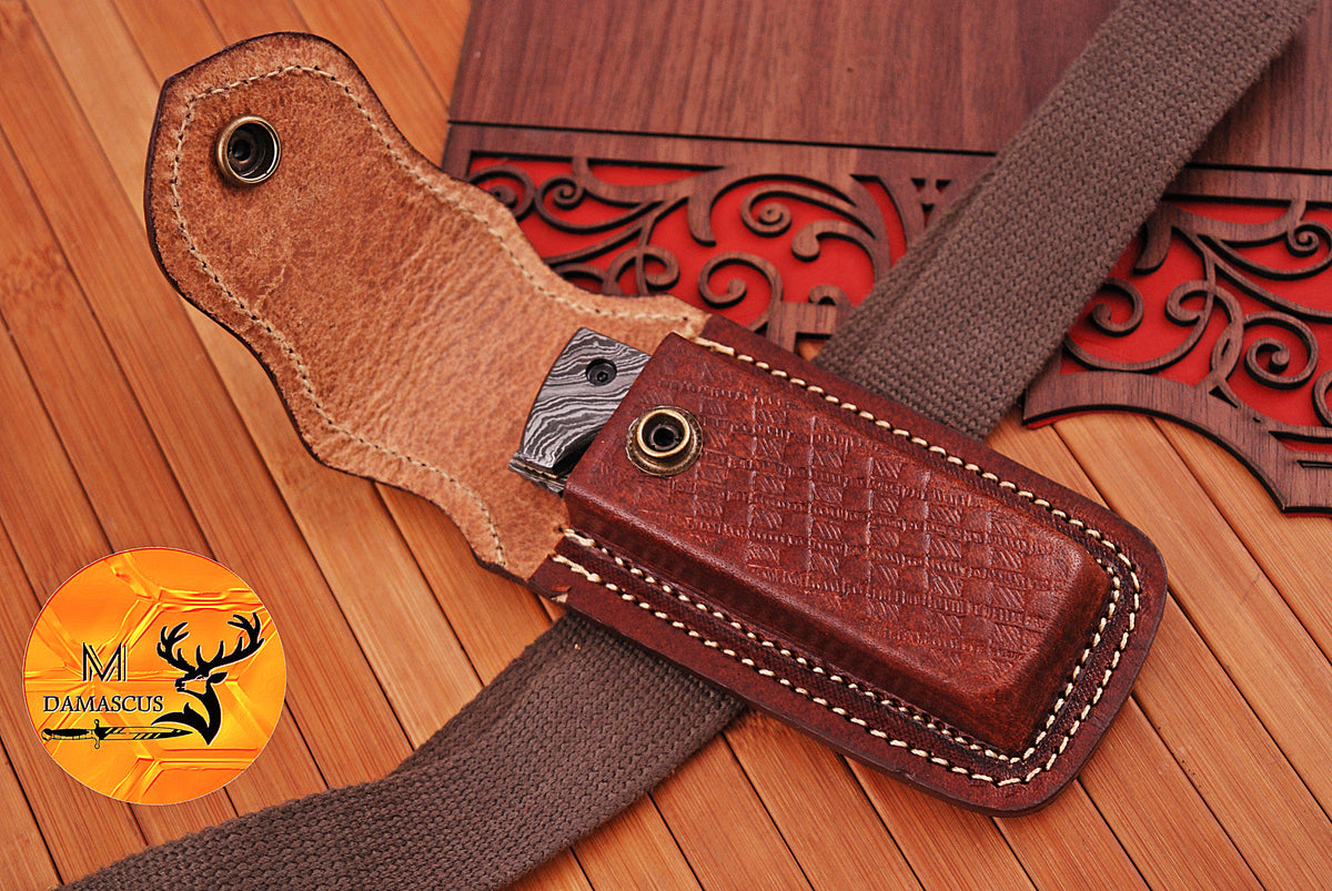 CUSTOM HANDMADE PURE COW LEATHER SHEATH FOR 5" FOLDING KNIFE SURVIVAL EVERYDAY CARRY