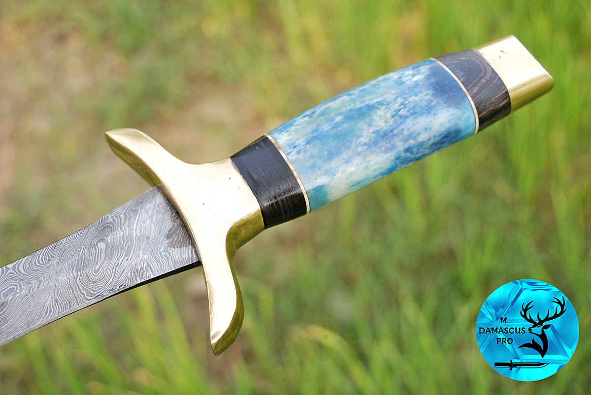 CUSTOM MADE HAND FORGED DAMASCUS STEEL VIKING SWORD DOUBLE EDGE DAGGER SWORD WITH CAMEL BONE HANDLE 1671