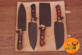 CUSTOM MADE CHEF KNIFE SET HAND FORGED DAMASCUS STEEL KITCHEN KNIVES SET WITH WOOD HANDLE 1590