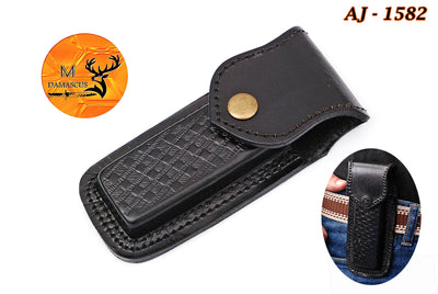 CUSTOM HANDMADE COW LEATHER SHEATH FOR 5" FOLDING KNIFE SURVIVAL EVERYDAY CARRY 1582