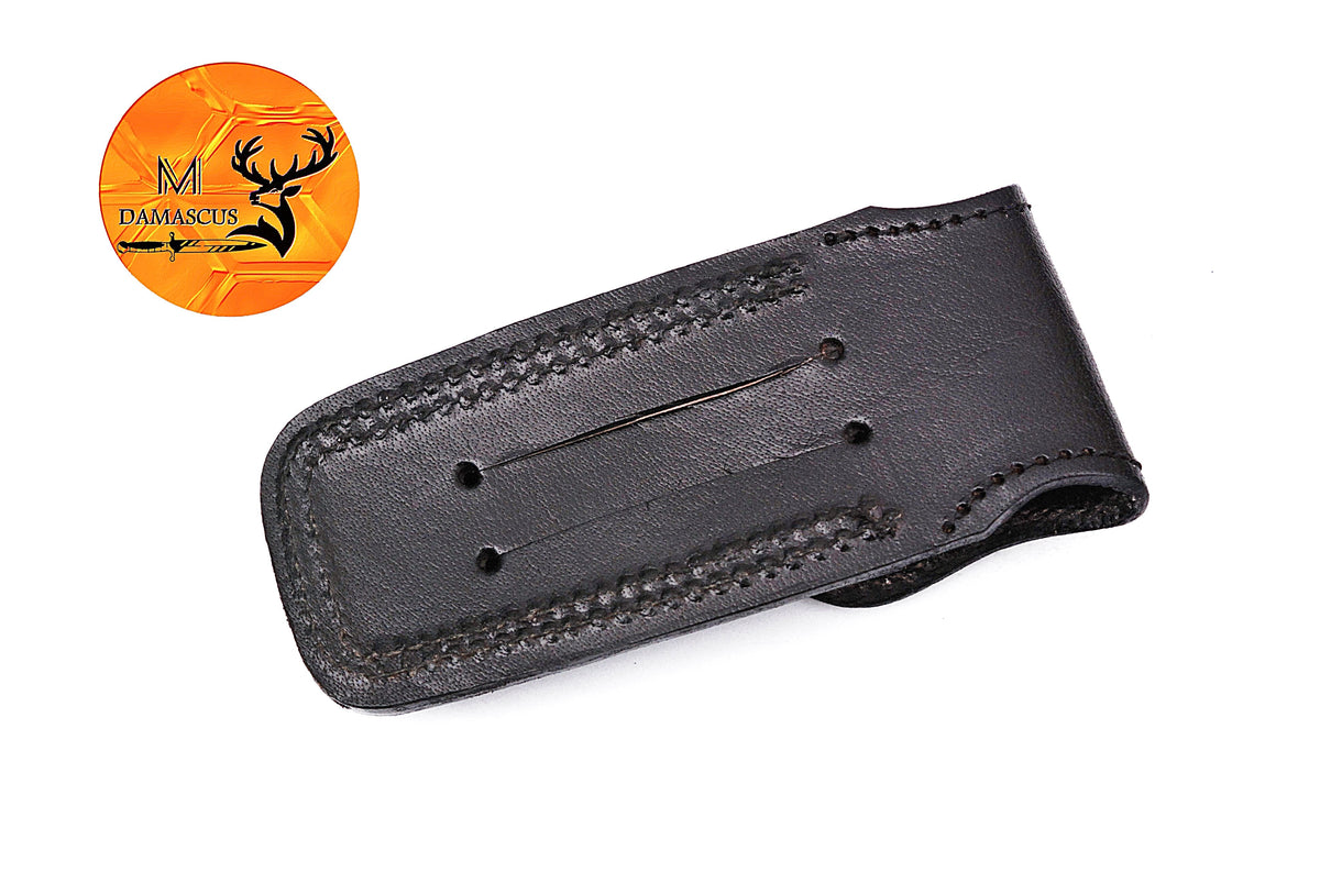 CUSTOM HANDMADE COW LEATHER SHEATH FOR 5" FOLDING KNIFE SURVIVAL EVERYDAY CARRY 1582