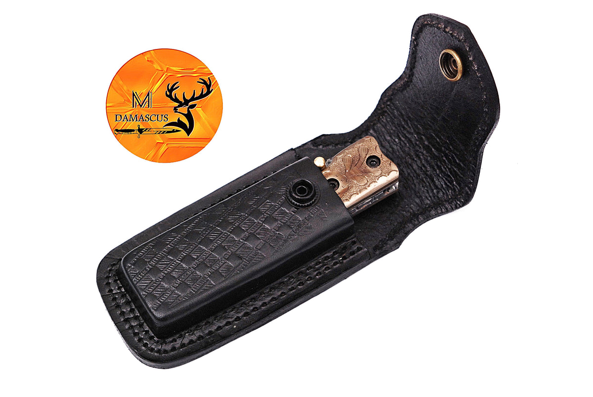 CUSTOM HANDMADE COW LEATHER SHEATH FOR 5" FOLDING KNIFE SURVIVAL EVERYDAY CARRY 1582