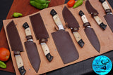 CUSTOM MADE CHEF KNIFE SET HAND FORGED DAMASCUS STEEL KITCHEN KNIVES SET WITH CAMEL BONE HANDLE 1556