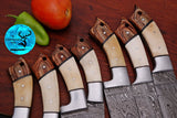 CUSTOM MADE CHEF KNIFE SET HAND FORGED DAMASCUS STEEL KITCHEN KNIVES SET WITH CAMEL BONE HANDLE 1084