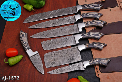 CUSTOM MADE CHEF KNIFE SET HAND FORGED DAMASCUS STEEL KITCHEN KNIVES SET WITH WOOD HANDLE 1572
