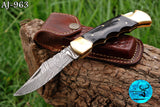 CUSTOM MADE POCKET KNIFE / HAND FORGED DAMASCUS STEEL FOLDING BLADE KNIFE / WOOD HANDLE 963