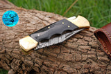 CUSTOM MADE POCKET KNIFE / HAND FORGED DAMASCUS STEEL FOLDING BLADE KNIFE / WOOD HANDLE 963