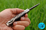 CUSTOM MADE POCKET KNIFE / HAND FORGED DAMASCUS STEEL FOLDING BLADE KNIFE / BULL HORN HANDLE 845